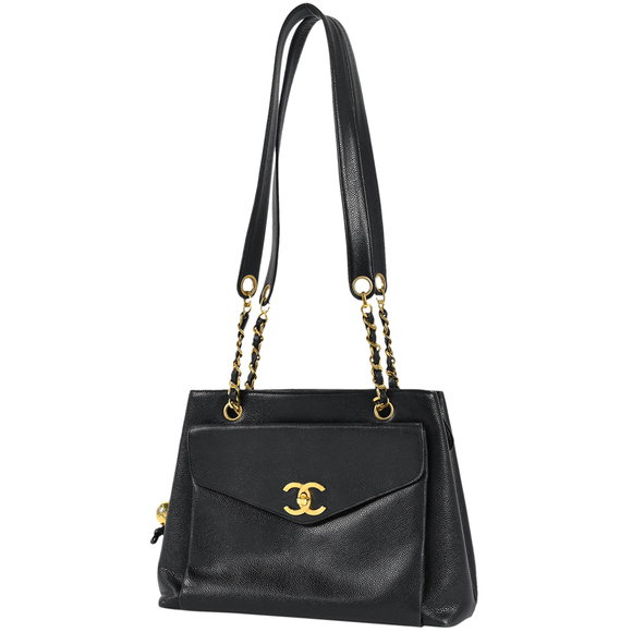 Chanel Handbags - Chanel Coco Mark Chain Tote Bag Shoulder Bag Caviar Skin Black